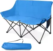 HaSteeL Folding Camping Chair, Portable Double Outdoor Loveseat for 2 Blue