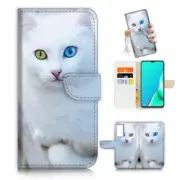 ( For Vivo Y20S ) Wallet Flip Case Cover AJ24523 White Cat