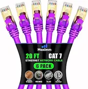 Cat 7 Ethernet Cable 20 ft - High-Speed Internet & Network LAN Patch Cable, RJ45 Connectors - 20ft / Purple / 6 Pack - Perfect for Gaming, Streaming, and More
