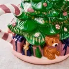 WEST ELM DECORATIVE MULTICOLOR STONEWARE CHRISTMAS TREE MUG with TREE TOPPER LID