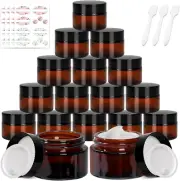 1 Oz Amber Glass Jars,24 Pack Empty Cosmetic Containers with Black Screw Lids,Re