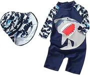 [Jojobaby] Baby/Toddler Boys One Pieces Long Sleeve Swimsuit Set UPF 50+ Sun Protection Zipper Bathing Suit with Hat
