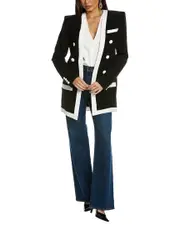 Balmain Long Collarless 6-Button Crepe Jacket 34 Black