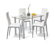 Giantex 5 Piece Dining Table and Chairs Set w/ Tempered Glass Table & 4 High Backrest Chairs Home White