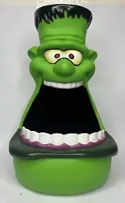 Vintage 2002 Gemmy Frankenstein Big Mouth Candy Bowl - I PLAY HALLOWEEN PHRASES