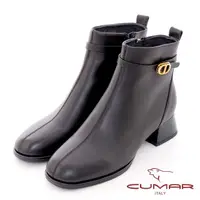 在飛比找momo購物網優惠-【CUMAR】皮帶扣環粗跟短靴(黑色)