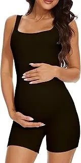 [BDITANLE] Maternity Workout Romper Pregnancy Yoga Ribbed One Piece Seamless Tank Top Jumpsuit