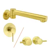 Brushed Gold Round Wall Mounted Swivel Bathtub Faucet Water Outlet Vanity Spout Mixer Tap