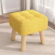 Modern Ottoman Footstool with Wooden Legs, Multiple Colours Available, Square A181 (Yellow)
