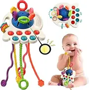 Montessori Baby Toys, Infant Colorful Pull String Interactive Toy, Travel Toys for Babies, Sensory Toys for Toddlers, Fine Motor Skills Toys for Girl Boy Gifts, Silicone BPA Free