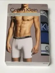Calvin Klein Mens 3 Pack XL Cotton Stretch Boxer Briefs - Navy Blue Slate Blue