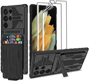 [THMEIRA] Samsung Galaxy S21 Ultra Wallet Case with Card Holder, Samsung S21 Ultra Case with Screen Protector [ Soft 2 Pack ] Military Grade Shockproof Case for Galaxy S21 Ultra 6.8''