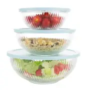 Set Of 3 Large Mixing Bowls Serving Salad Glass With Lids 3(3.7qt 2.1qt 1.1qt)