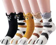 [owiter] 5 Pairs Winter Socks Women,ladies socks,stitch socks for women,bed socks for women，fluffy socks womens，warm fluffy socks women7010, 5pcs coral fleece cat socks, One size