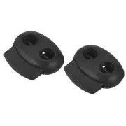 Cord Lock Stopper End #3 12Pcs, Plastic Double Hole Stopper Spring Toggle Black