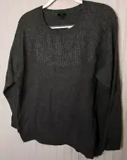 Talbots Women SWEATER 2X Black Gray Designer Quality Lambswool NEW $94