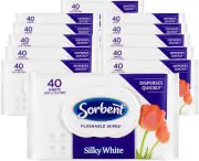 14 x Sorbent Silky White Flushable Wipes 40 Sheets