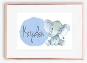 A4 Nursery/Baby/Kids Home Wall Print Keepsake Gift Name Elephant Boy Girl
