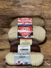 YARN-SET OF 5 ROLLS-2 Red Heart Super Saver Jumbo-3 CARON Simply Soft-New.