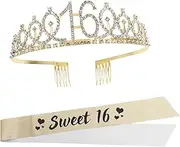 Ciieeo 1 Set Female Birthday Birthday Tiara Female Crown Sash Birthday Sash Supplies Sash 16 and Fabulous 16th Birthday Sash for Birthday Party Crown Adornments