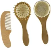 Beavorty Baby Hair Brush Suit Newborn Hair Comb Wooden Hair Brush Wool Scalp Care Comb Promote Baby Hair Growth