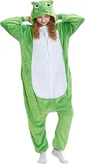 [Koongso] Unisex Adult Frog Onesie Pajamas, Cartoon Animal Frog Hooded Sleepwear Jumpsuit Christmas Party Halloween Costume