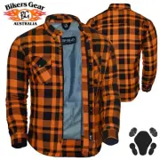 Bikers Gear Kevlar® Lined Flannel Lumberjack Motorcycle CE Shirt Orange & Black