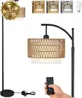 Floor Lamp Living Room 3 Color Temperatures Dimmable Remote Boho Rattan Shade