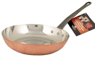 BAUMALU Smooth 2 mm Copper Frying Pan Skillet Large 9.5" Alsace France New