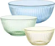 [Pyrex] Sculpted Tinted 3-PC, Unlidded Small/Medium/Large Glass Mixing Bowls, Nesting Space Saving Set of Bowls for Prepping and Baking, 1.3QT, 2.3QT & 4.5QT