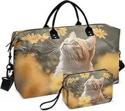 [ZRYSMY] Duffel Bag for Traveling, Cat Portrait Florals Travel Bag Gym Bag, with Multiple Interior Pockets Shoulder Weekender Bag for Women Men with Toiletry Bag 20.5L x 1.9W x 13.8H, Multi-Colored, one
