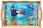 DOTSOPS Diamond Art Serving Tray, 10x14 inches, Wooden Tray with Handles, Animal Theme, Adult, Non-Foldable