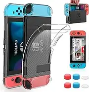 HEYSTOP Case Compatible with Nintendo Switch, Grid Protective Case Compatible with Nintendo Switch Accessories with Protective Film and Grip Cover Case, Shock Absorption and Anti-Scratch