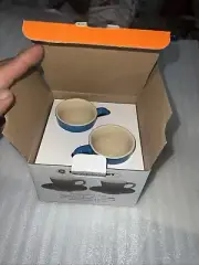 Le Creuset Espresso Set Of 2 Mug Cup w/Saucer Blue Stoneware Retro 4 Pieces New