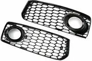 1Pair Car Fog Light Lamp Grill Cover Honeycomb Hex Front Grille Grill Compatible For A5 S-Line S5 B8 RS5 2008 2009 2010 2011 2012
