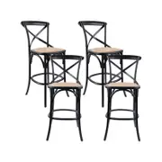 Aster 4pc Crossback Bar Stools Dining Chair Solid Birch Timber Rattan Seat Black