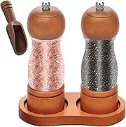 4Pcs Wood Salt and Pepper Grinder Set Abrasion Resistant Spice Grinder Coarse Fine Adjustable Salt and Pepper Mill Set for Home ZJMCAJY(Log Color,4-Piece Set)