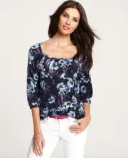 Ann Taylor NWT NEW Moody Floral Square Neck Sweater Top 3/4 Sleeves Sz M $78