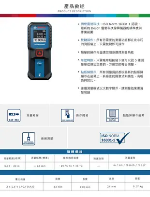 *小鐵五金*博世BOSCH GLM30-23 30M 30米 30公尺 雷射測距儀