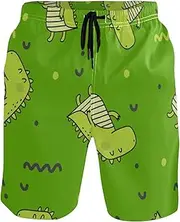 [GuoChe] Swim Trunks for Mens Cute Green Dragons Quick Dry Bathing Suits Sports Running Swim Board Shorts Mesh Lining