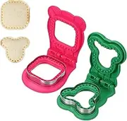 uxcell 2 Pack Crustless Sandwich Cutter, Square/Bear Shape Uncrustable Sandwich Maker Sealer Press Bread Cookie Cutter and Sealer for DIY Breakfast Lunch Afternoon Tea (Rose Red/Green)