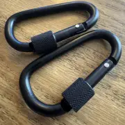 (2) Black Carabiner Clips, 3" Locking, D Rings, Camping, Car Keys, Multi-Use