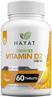 Hayat Vitamins Vegan Natural Vitamin D 2400 IU, D2, 60 Tablets