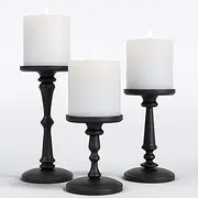 Matte Black Metal Candle Holders Set of 3 - Pillar Candle Holder Centerpiece for Table - Decorative Candle Stands