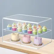 Maxkon 2 Tier Cupcake Cabinet Display Shelf Unit Acrylic Cake Bakery Case Stand Model Donut Pastry Toy Showcase 5mm Thick Transparent