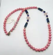 VTG Saks Fifth Ave Rhodonite Gemstone Necklace w/ Sodalite, Amethyst Vermeil NOS
