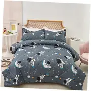 Kids Comforter Set Twin Size, 2 Piece Space Theme Twin/Twin XL Grey Astronaut