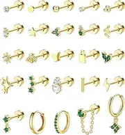 [Sanfenly] Hypoallergenic Earrings for Sensitive Ears Surgical Stainless Steel Earrings for Women Dainty Flat Back Earring Studs Hoop Cartilage Earring Set for Multiple Piercing