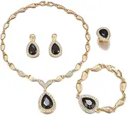 [FUNOJOY] Womens Luxury Africa Dubai 18k Gold Plated Jewelry Sets Wedding Rhinestone Crystal Bib Statement Necklace Earrings Set for Brides Party Prom