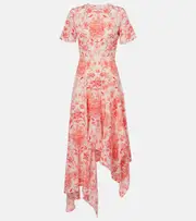 [McQueen] McQueen Printed silk crêpe midi dress AU 16 pink